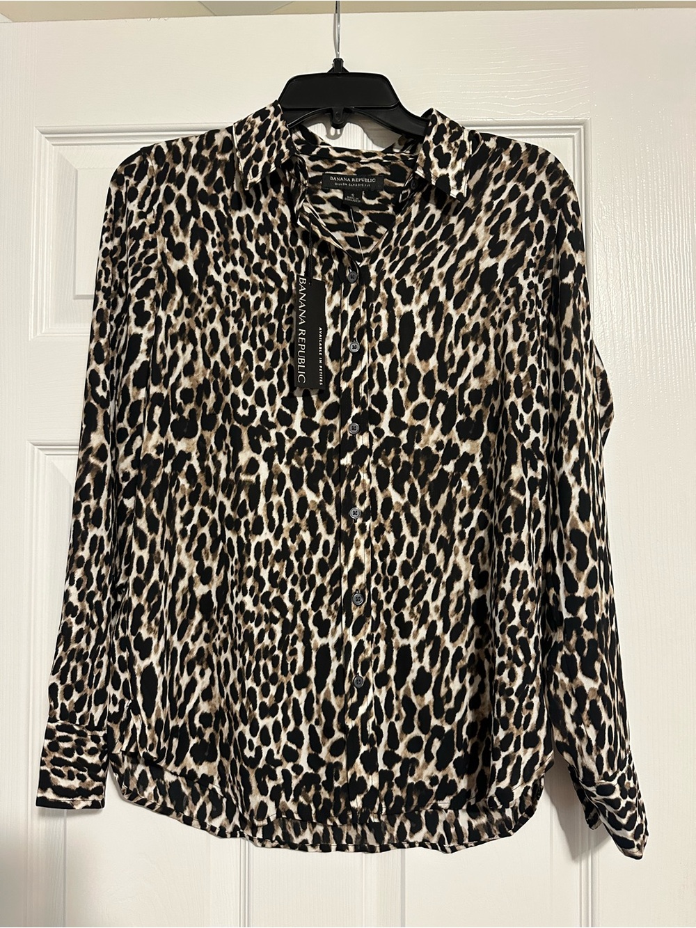 Banana Republic Women's Leopard Print Button-Up Blouse - Black & Tan